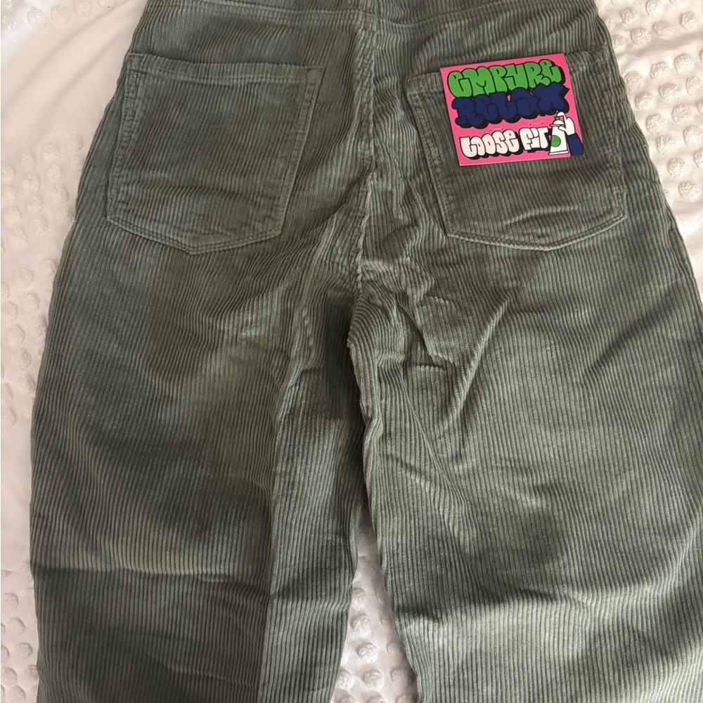 Empyre Olive Corduroy Pants with Blue-Green Patch